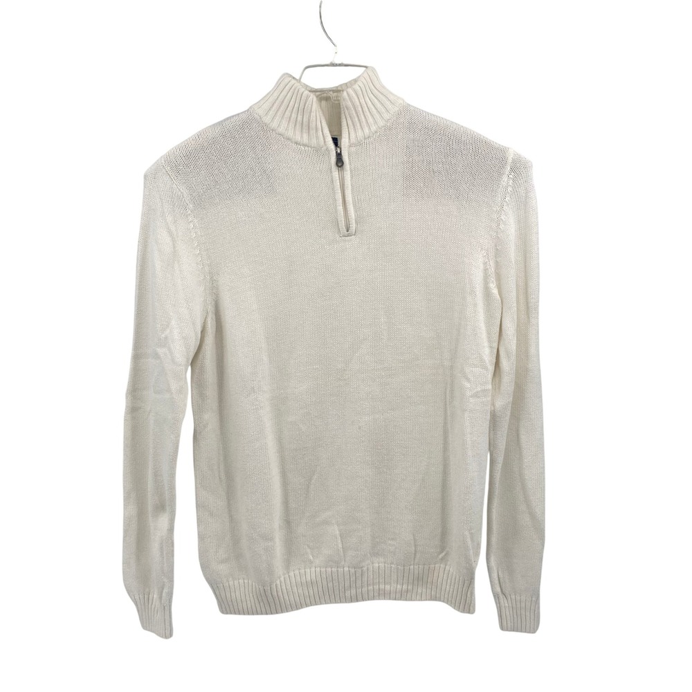 Croft & Barrow Mens Large Ribbed Sweater Cream 1/4 Zip Mock Neck Knit Pullover